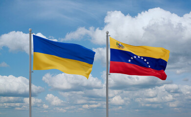 Venezuela and Ukraine flags, country relationship concept