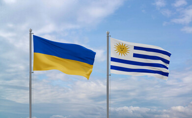 Uruguay and Ukraine flags, country relationship concept