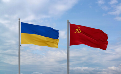 Soviet Union and Ukraine flags, country relationship concept