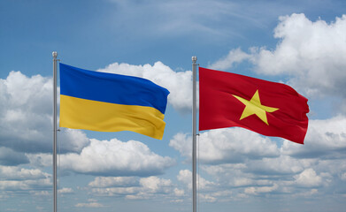 Vietnam and Ukraine flags, country relationship concept