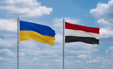 Yemen and Ukraine flags, country relationship concept