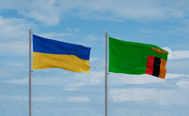 Zambia and Ukraine flags, country relationship concept