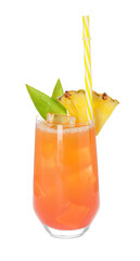 Tasty pineapple cocktail in glass isolated on white