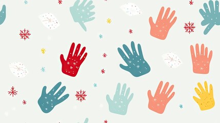 Obraz premium a group of colorful hand prints on a light blue background. generative ai