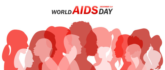 World AIDS Day.Horizontal banner,poster with silhouettes of men and women.Vector illustration dedicated to the problem of hiv, aids.