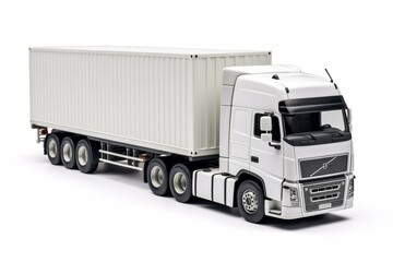 A large truck with a white color and a cargo container attached. Generative AI