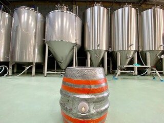 Fermentation vat tank of beer ale or lager at brewery