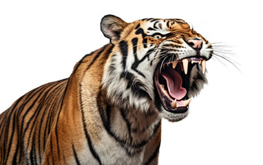 Tiger Roaring in the Wild on a Clear Surface or PNG Transparent Background.