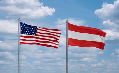 Austria and USA flags, country relationship concept