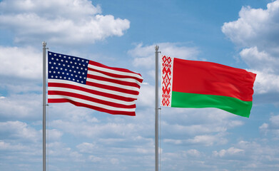 Belarus and USA flags, country relationship concept