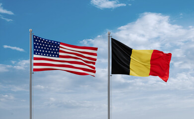 Belgium and USA flags, country relationship concept
