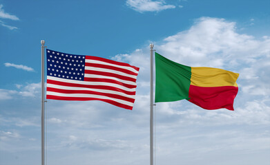 Benin and USA flags, country relationship concept