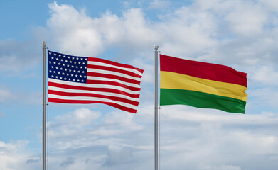 Bolivia and USA flags, country relationship concept