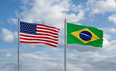 USA and Brazil flags, country relationship concept