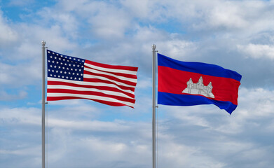 Cambodia and USA flags, country relationship concept