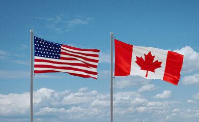 Canada and USA flags, country relationship concept