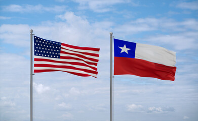 Chile and USA flags, country relationship concept