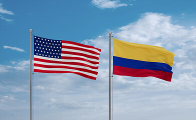 Colombia and USA flags, country relationship concept
