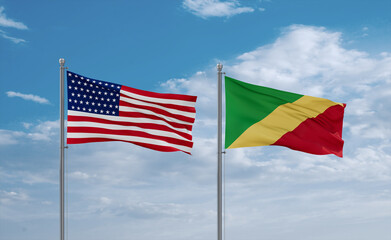 Congo and USA flags, country relationship concept