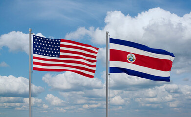 Costa Rico and USA flags, country relationship concept