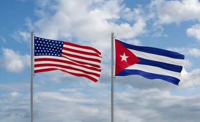 Cuba and USA flags, country relationship concept