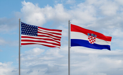 Croatia and USA flags, country relationship concept