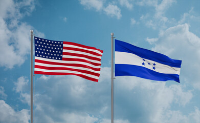 Honduras and USA flags, country relationship concept