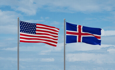 Iceland and USA flags, country relationship concept