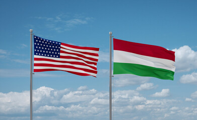 Hungary and USA flags, country relationship concept