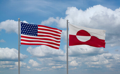 Greenland and USA flags, country relationship concept