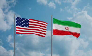 Iran and USA flags, country relationship concept