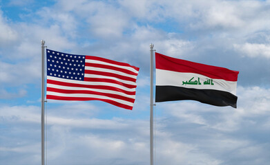 Iraq and USA flags, country relationship concept