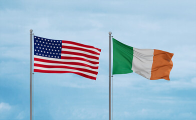 Ireland and USA flags, country relationship concept