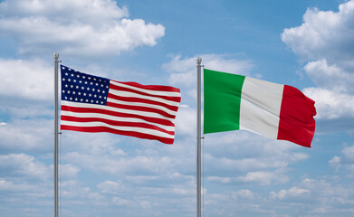 Italy and USA flags, country relationship concept