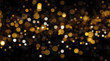 gold confetti with small yellow circles on black background - obrazy, fototapety, plakaty