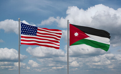 Jordan and USA flags, country relationship concept