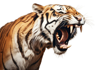 Fototapeta premium Tiger Loudly Roaring in the Wild on a Clear Surface or PNG Transparent Background.