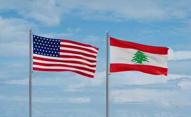 Lebanon and USA flags, country relationship concept