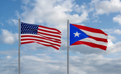 Puerto Rico and USA flags, country relationship concept