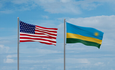 Rwanda and USA flags, country relationship concept