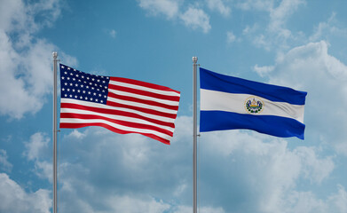 Salvador and USA flags, country relationship concept