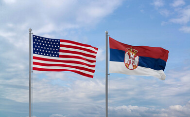 Serbia and USA flags, country relationship concept