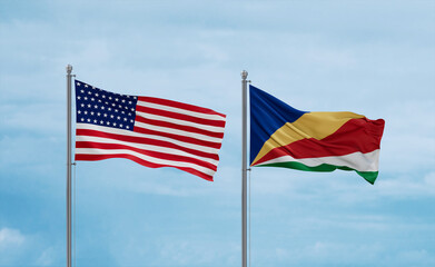 Seychelles and USA flags, country relationship concept
