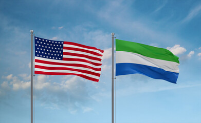 Sierra Leone and USA flags, country relationship concept