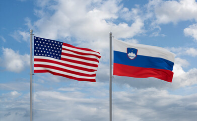 Slovenia and USA flags, country relationship concept