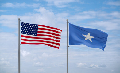 Somalia and USA flags, country relationship concept