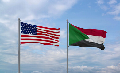 Sudan and USA flags, country relationship concept