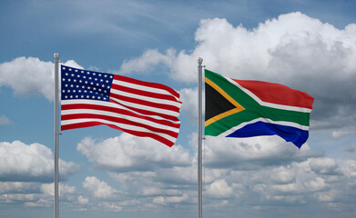 South Africa and USA flags, country relationship concept