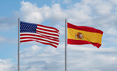 Spain and USA flags, country relationship concept