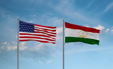 Tajikistan and USA flags, country relationship concept